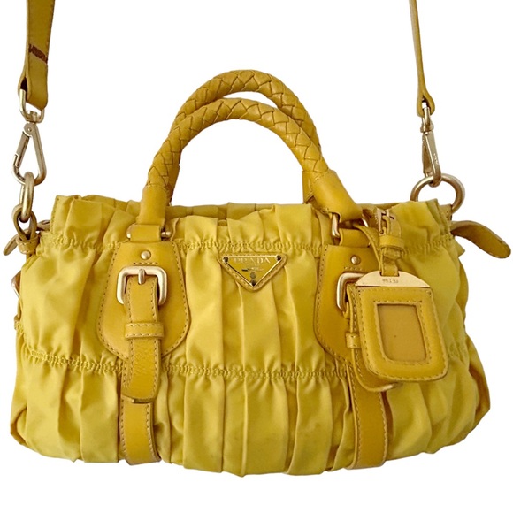 PRADA Tessuto Nylon Yellow 2-Way Gaufre Bag Rare - Picture 1 of 15